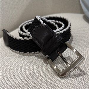 Men's Black Braided Elastic Belt with White Trim